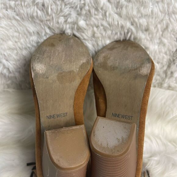 Nine West leather suede Brown Fringe ankle Boots Peep toe back zipper SZ9.5M - Picture 10 of 12